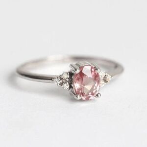 Sterling Silver Pink Zircon Stone Crystal Cocktail Ring